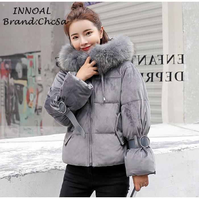 Parka Manteaux Femme Europeen Nouveau Epaissir Chaud En Vrac Style Manteau D Hiver A Col De Fourrure Blouson Court A Capuche Gris Gris Cdiscount Pret A Porter