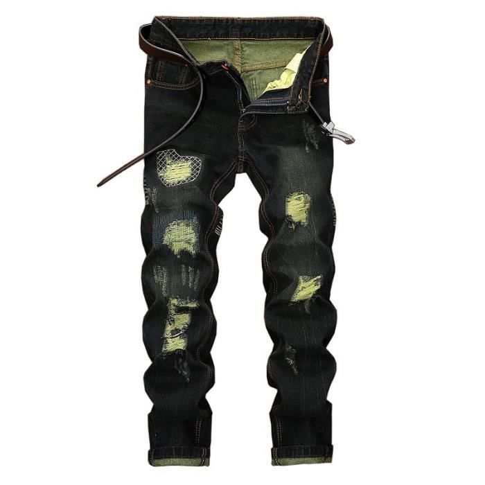 Jeans Homme D chir Pantalon en Denim Jean Extensible Droit