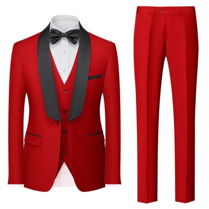 Costume Homme 3 Pieces XH524 Rouge Slim Fit Grande Taille Vetements Masculin