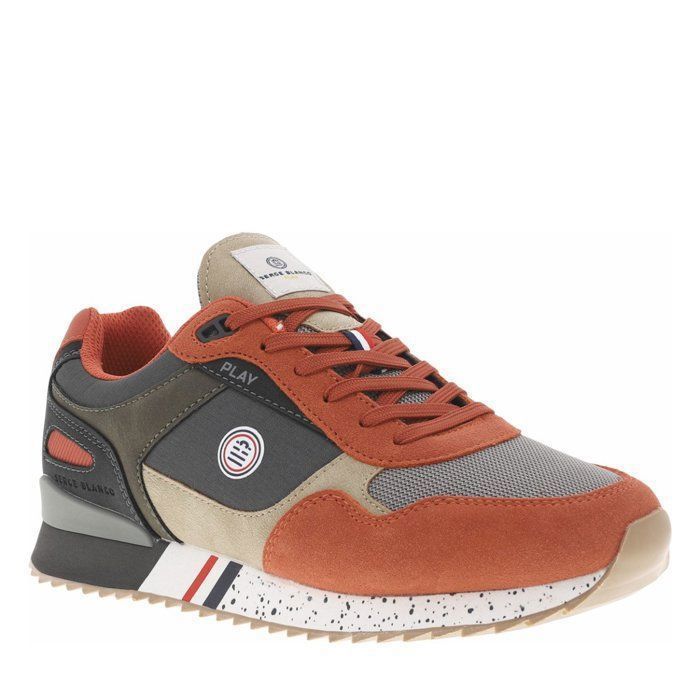 SERGE BLANCO PLAY Baskets running brique à talon plat et à lacets plats avec logo de la marque