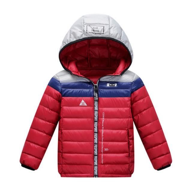 Rouge Doudoune Enfant Fille Gar on Capuche en duvet paisse