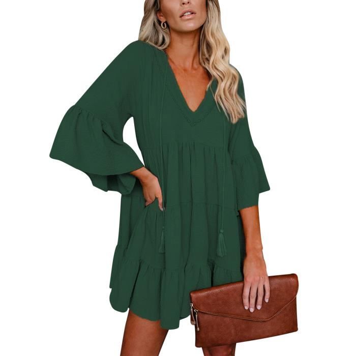 Amzbarley Robe Femme Robes de Plage Manche Longue Casual Robe Se