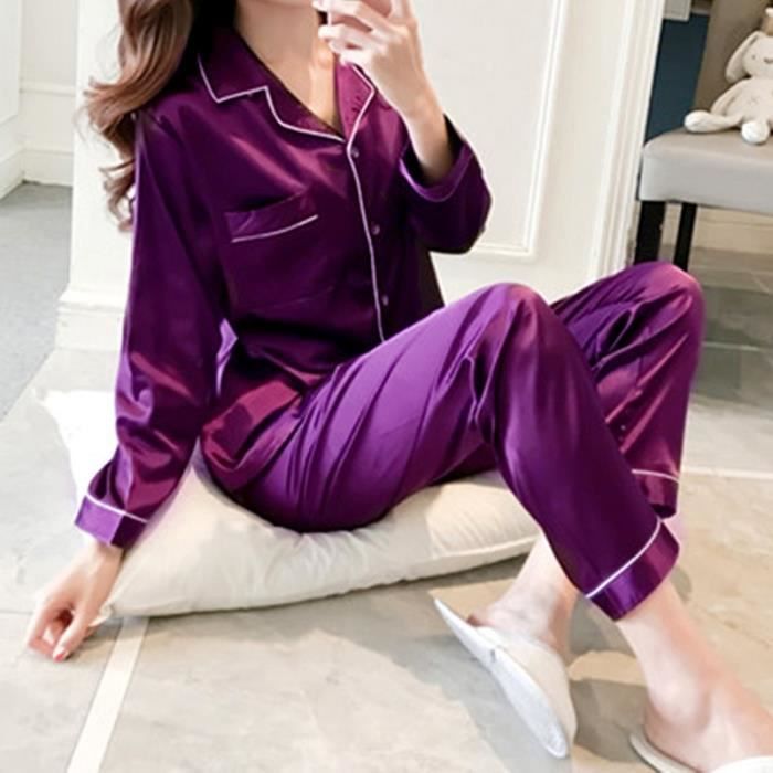 Pyjama en soie femme,– pyjama en Satin et soie imprimé pour femme ...