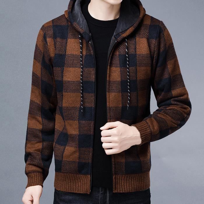 Blouson Homme à Carreaux Doublé Polaire - Avec Capuche - Style Bûcheron - Pour L'hiver Et Les Loisirs