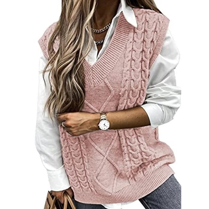 Pull Chandail Col en V sans manches tricot pull gilet pull gilet