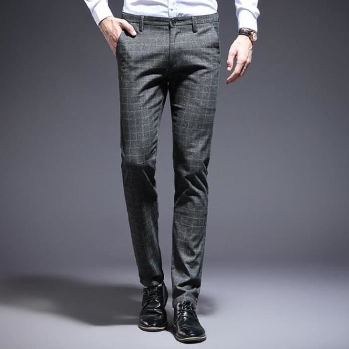 Pantalon De Travail Homme à Carreaux - Coupe Slim Décontractée - Taille élastique Confortable - Pour Tous Les Jours