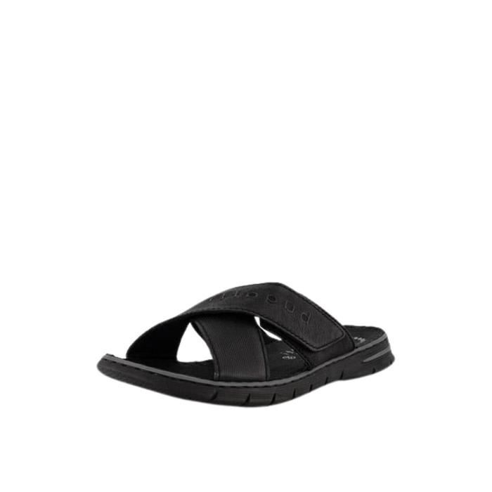 sandales en cuir pour homme bugatti - modèle 56855 1000 noir - fermeture scratch - semelle à mémoire de forme