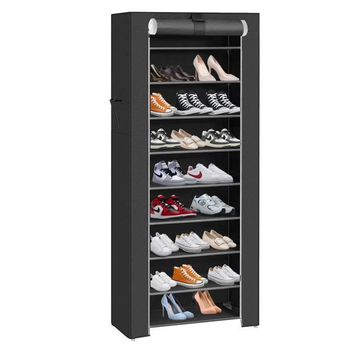 Étagère à Chaussures OHMG - 10 Niveaux - Meuble 30x60x160 cm - Housse de Protection - Noir