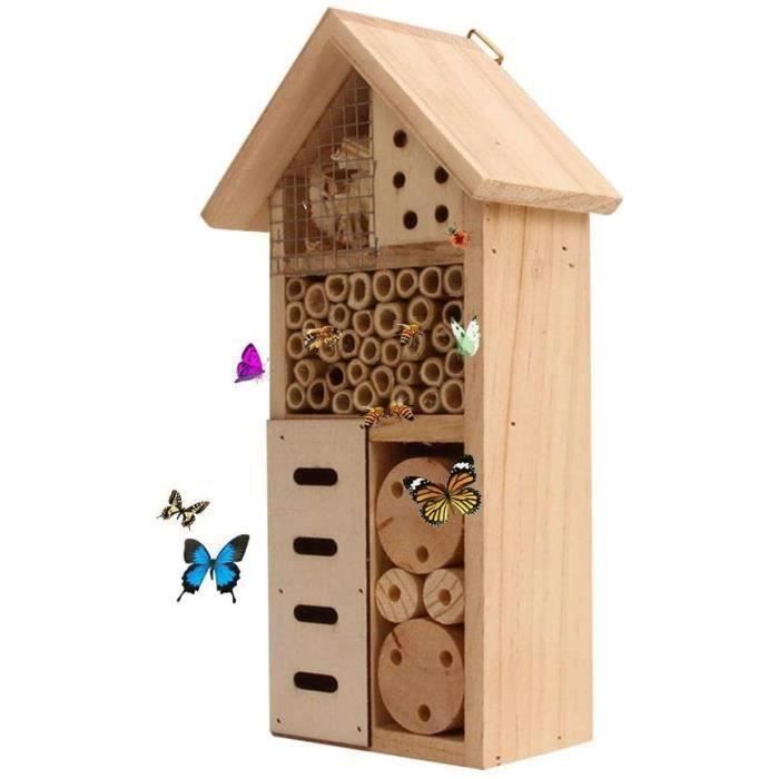 Hôtel à Insectes En Bois Pour Jardin - Abri Pour Abeilles Et Pollinisateurs, Dimensions 10x6x26 Cm