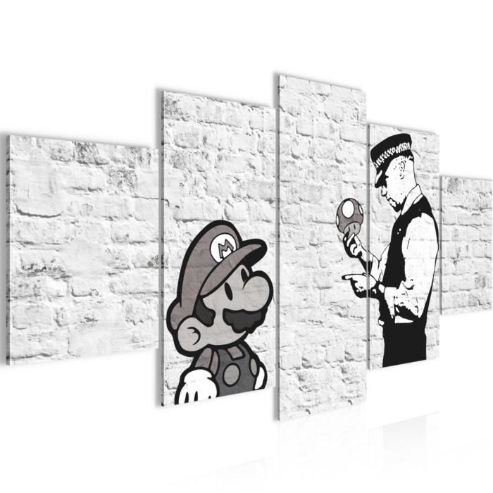 Runa Art Mario E Il Poliziotto Banksy Murali Tela Non Tessuta 5 Pezzi Arte Marrone Camera Da Letto Corridoio 006553b