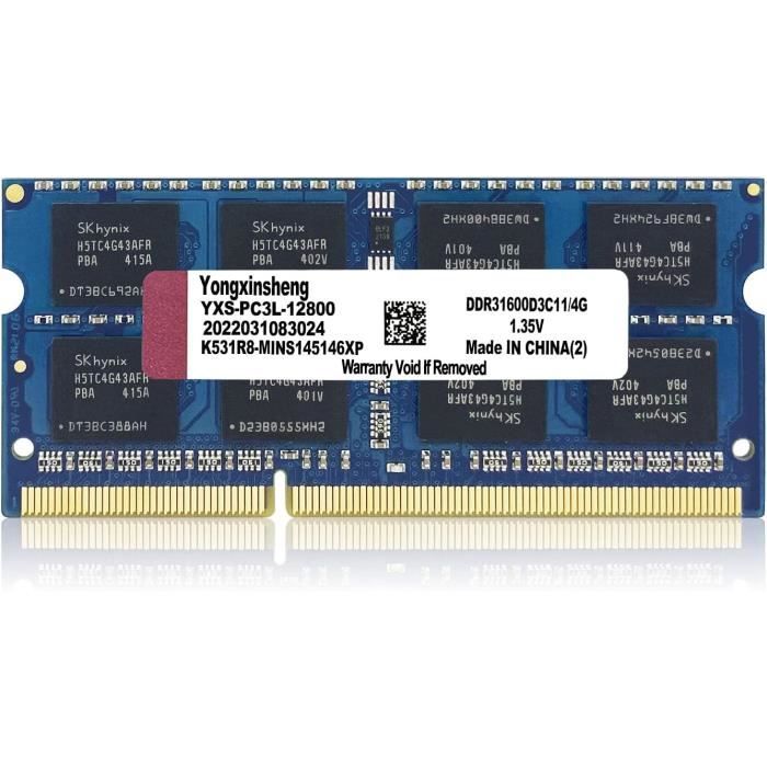 Barrette RAM DDR3L 4 Go 1600 MHz SODIMM - Compatible Dell Inspiron 15 3521 Et Autres Portables
