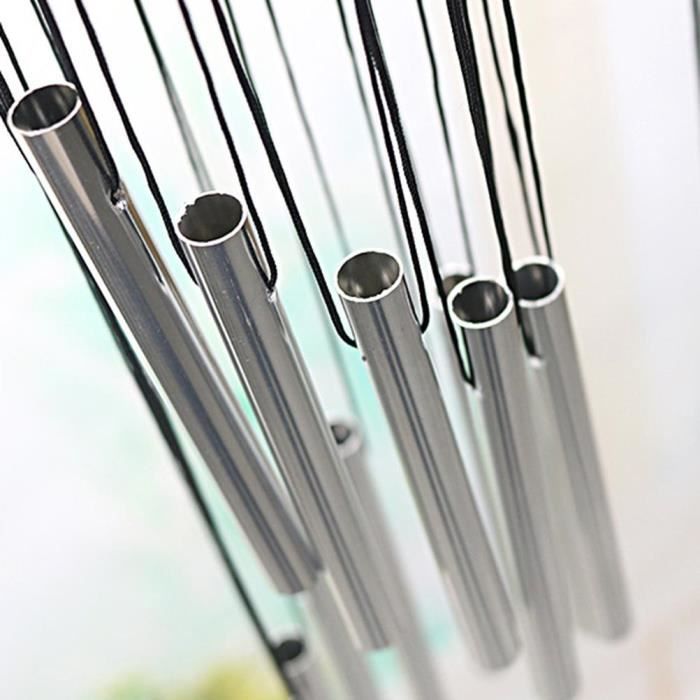 Carillon Éolien Jardin 6 Tubes Métal Noir - Cloches Vent Extérieur Pour Décoration Maison