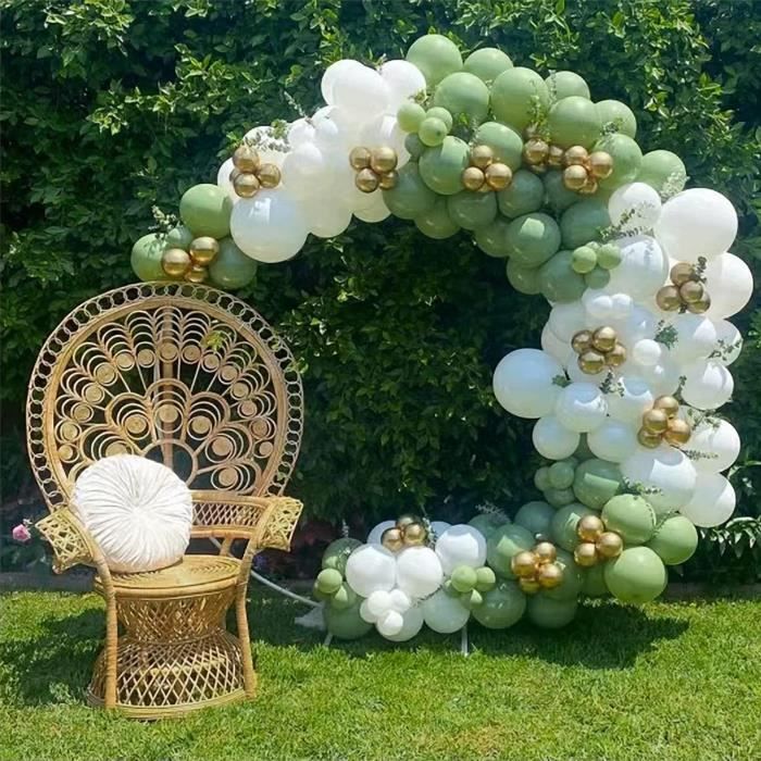 Decoration Anniversaire Arche De Ballons Vert Sauge & Or - 100 Pièces Kit Décoration Fête - Anniversaire, Mariage, Baby Shower Kit Décoration événement