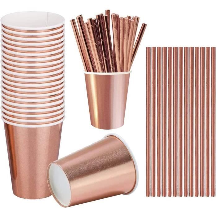 Vaisselle Jetable Anniversaire Rosa Gold Or 24 Invités, Assiettes
