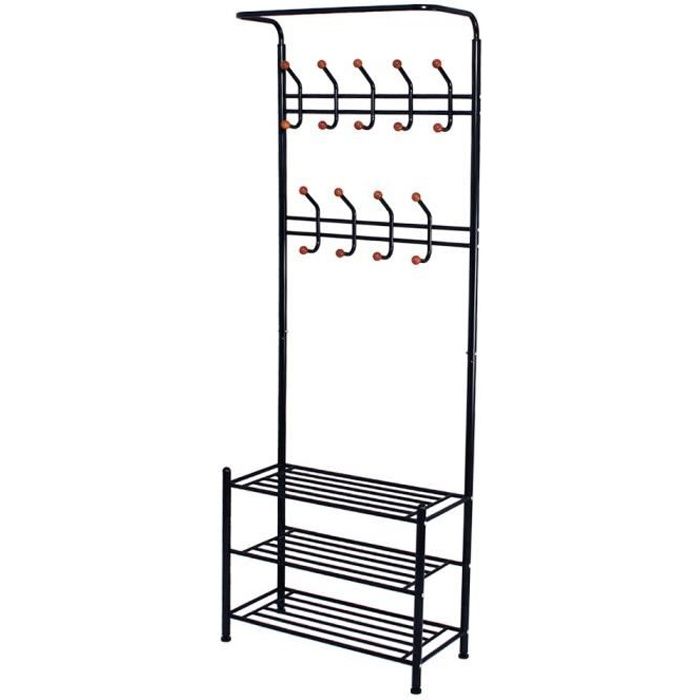 Porte-manteau avec étagère à chaussures - En métal et plastique multipurpose - Noir