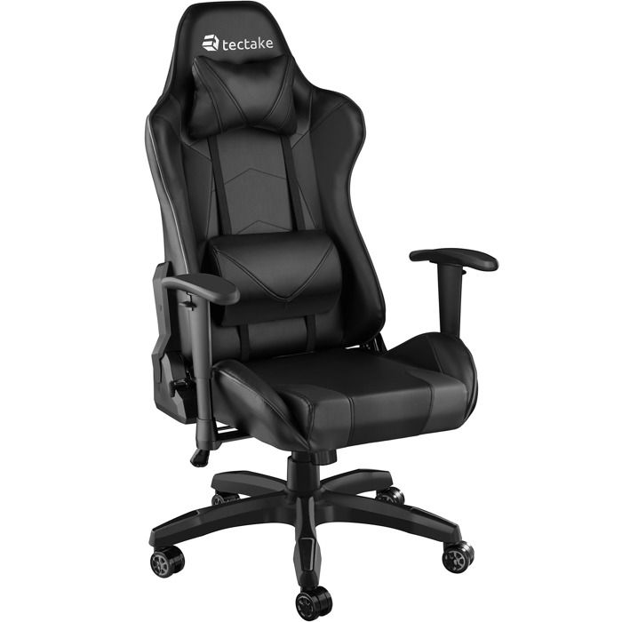 TecTake Chaise de bureau fauteuil gamer siège gaming tissu ergonomique pivotant gris 