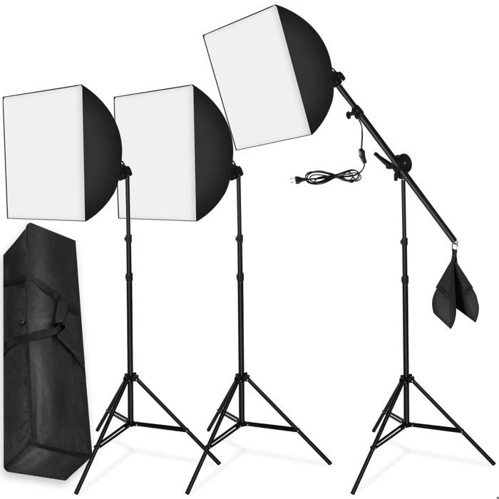 TECTAKE Kit éclairage studio photo 3 Lampes + Softbox + Trépieds