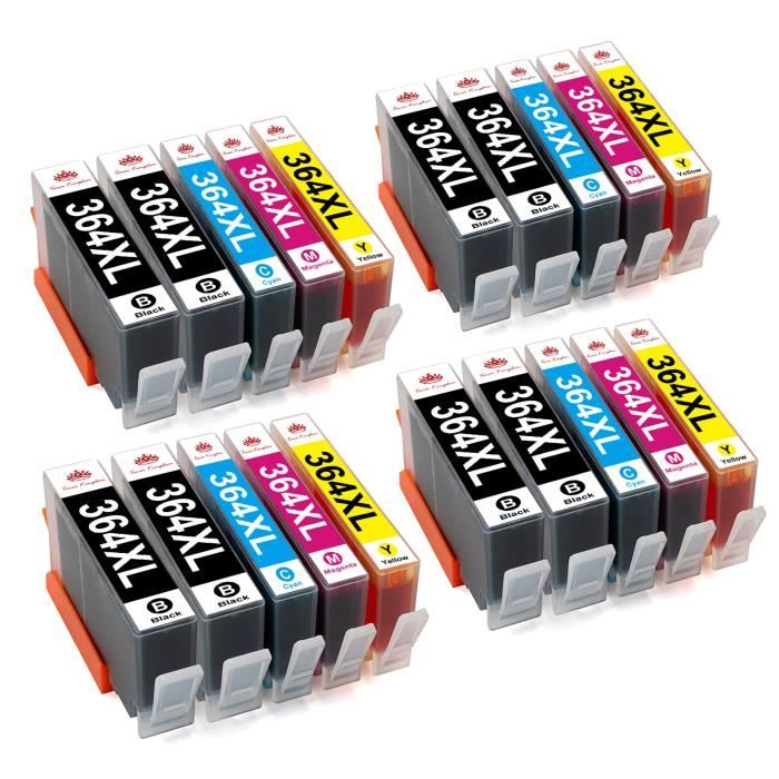 Pack De 5 Cartouches D'encre Compatibles HP 364XL – Noir + Couleurs – Pour Imprimantes Photosmart C 410 Et Autres Modèles HP