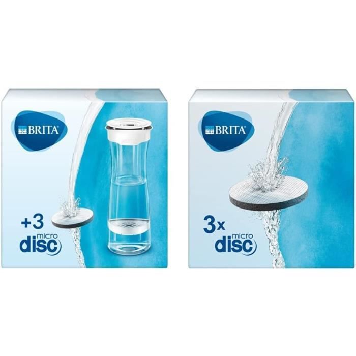 BRITA Pack de 3 filtres Microdisc, pour bouteilles et gourdes filtrantes,  réduit le chlore, le plomb et autres impuretés pour une eau du robinet plus