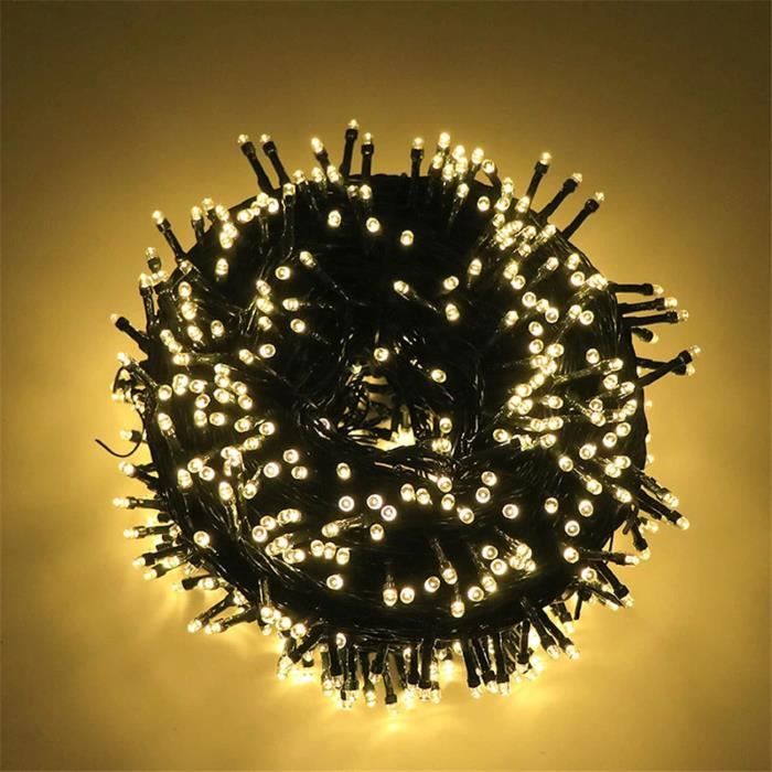 Guirlande LED Wisdom Line 50m 1000LED Blanc Chaud 2700K – 8 Modes, Télécommande, IP55, USB/piles – Extérieur Intérieur