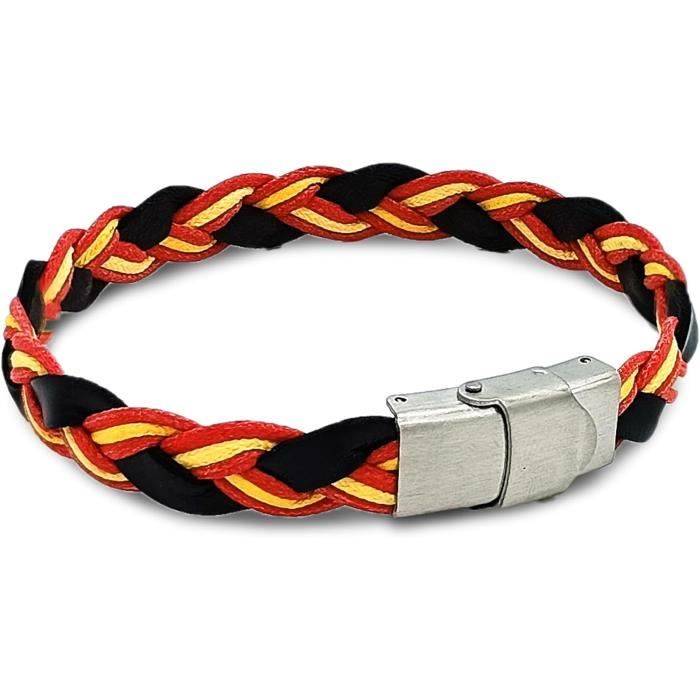 Bracelet Homme Cuir Tressé 21cm - Fermoir Acier Inoxydable, Noir - Neuf Avec Étiquettes