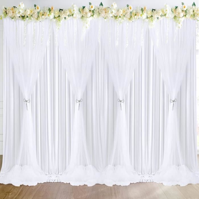 Chute Rideau 3 M×3 M Blanc Tulle Rideau De Chute Pour Mariage, Double Couche Anti ...