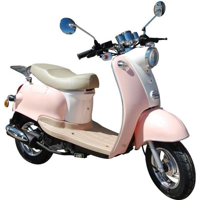 BENZHOU - EURO 5 - Scooter rétro 50cc 4T - Rose pastel et blanc + Carte Grise (SIV)