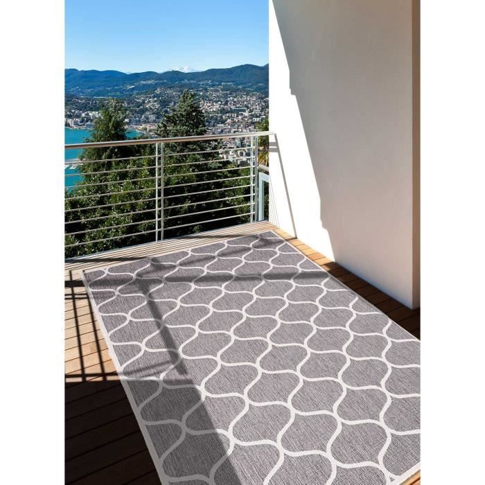 Tapis moderne strillé gris d'intérieur et d'extérieur 80x150 cm