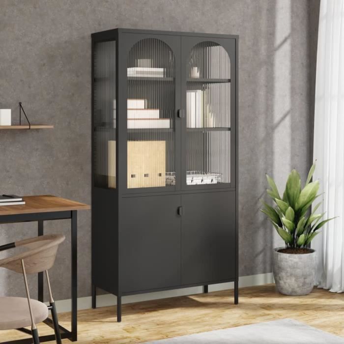 vidaXL Buffet haut noir 90x40x180 cm verre et acier 353000