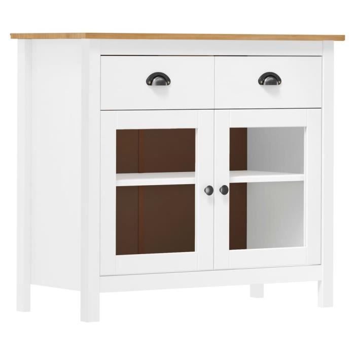 Buffet - VIDAXL - Hill Range - Bois de pin massif - 90x40x80 cm - Blanc et marron miel