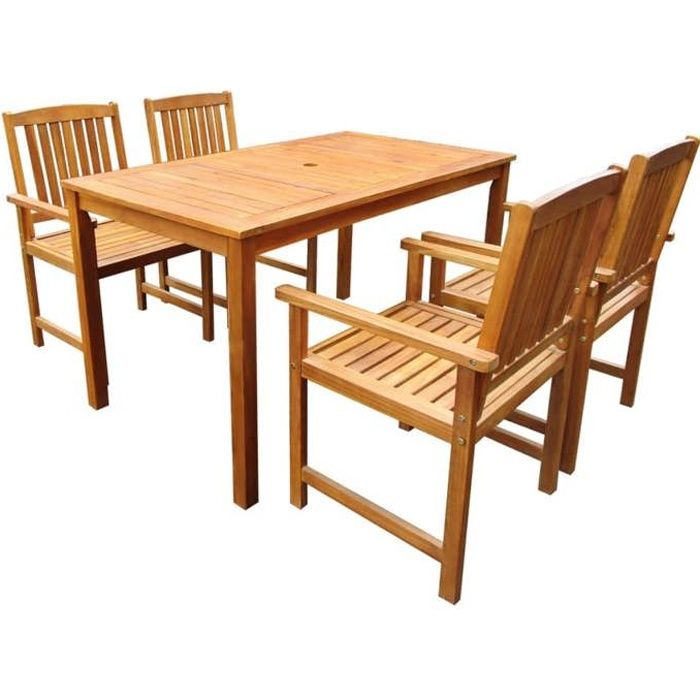 Ensemble table et chaises de jardin en bois dacacia massif - VIDAXL - 4 personnes - Marron
