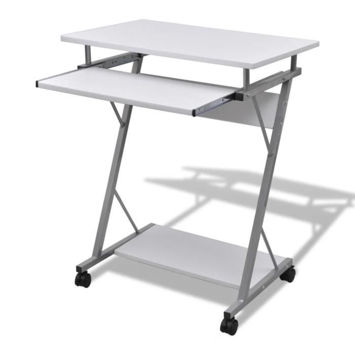 vidaXL Bureau dordinateur compact avec plateau à clavier Blanc 20053