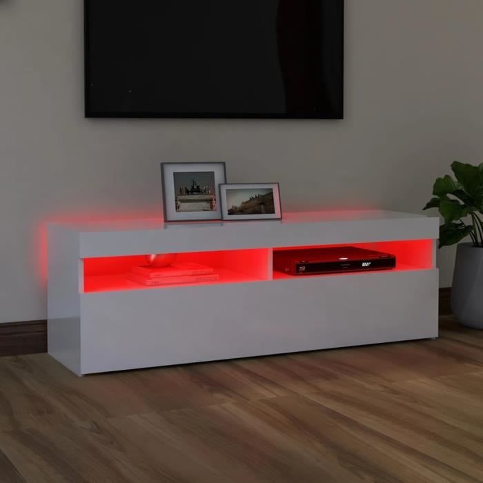 Meuble TV LED Blanc brillant 120x35x40 cm - VINGVO - Contemporain - Design - Porte(s) et tiroir(s)