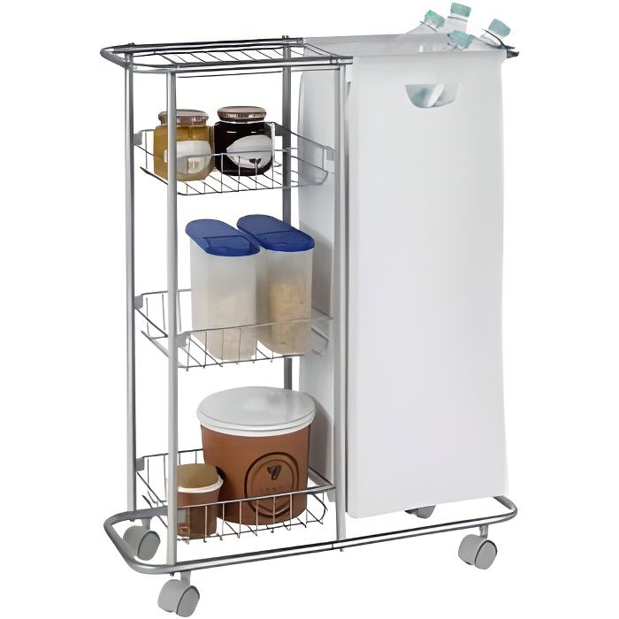 Desserte à roulettes étroite Slim - WENKO - Rangement cellier avec 3 paniers - Métal - plastique - gris Desserte à roulettes étroite Slim - WENKO - Rangement cellier avec 3 paniers - Métal - plastique - gris