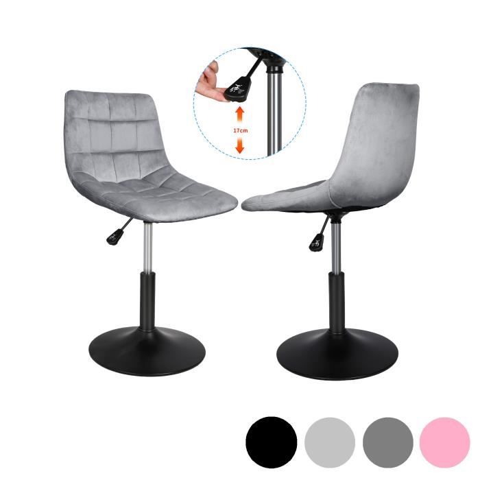 willonin® 2 x tabourets de bar en velours, hauteur réglable, chaise de cuisine rotative avec dossier et repose-pieds, gris clair