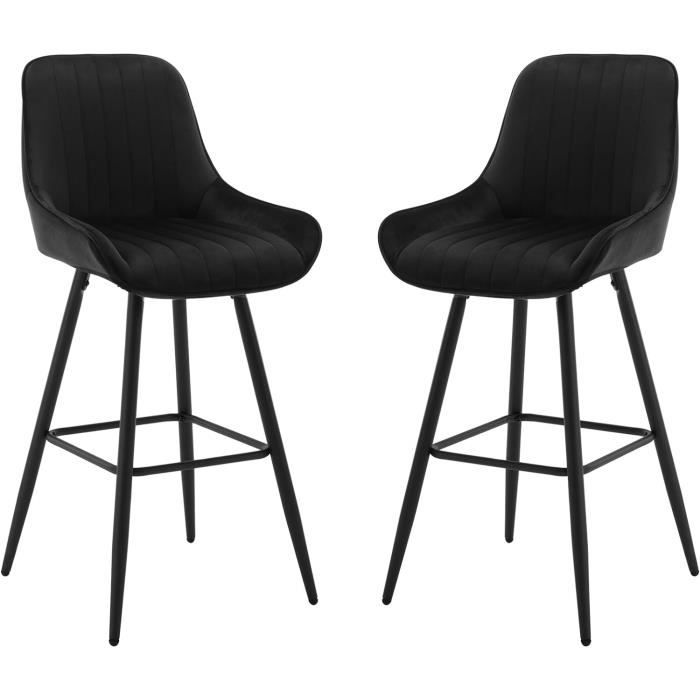 WOLTU 2x Tabourets de Bar Hauts avec Dossier Chaise Moderne avec Repose-Pieds Siège en Velours Noir W0ATT0133-2