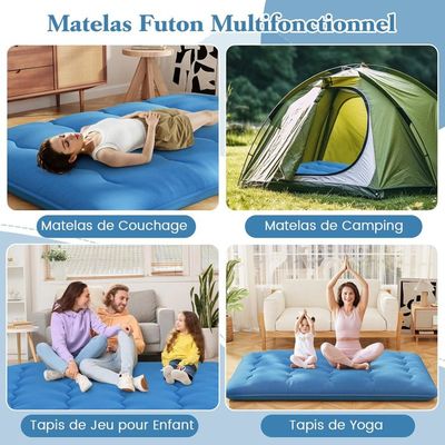 Costway matelas futon japonais pliable 140 x 200 cm, portable, housse lavable, sac de transport inclus (poneys