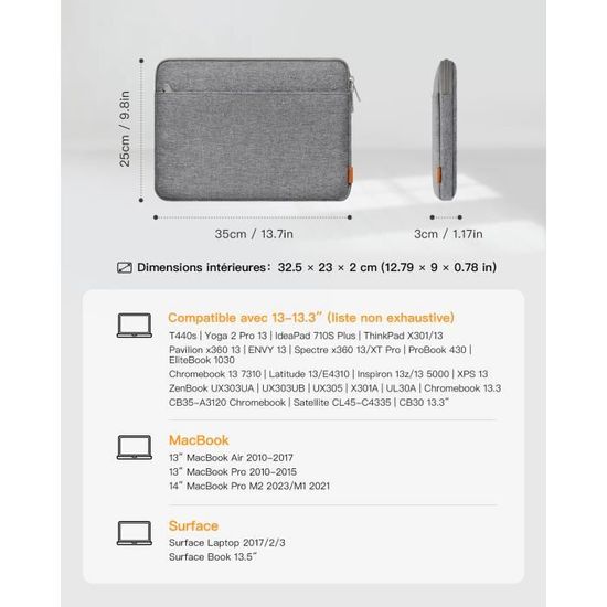 360° Protection Housse 13-14 Pouces Ordinateur Portable Compatible avec  MacBook Pro 14 Pouces 2023 M3, MacBook Air Pro 13 2010-2017, Chromebook 13