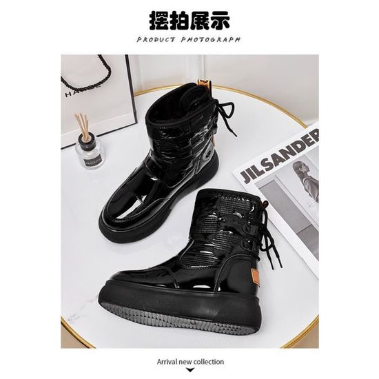 Bottines Femme Hiver 2025 - Plateforme, Talon Carré 7 Cm, Lacets Arrière, Fermeture éclair, Cuir PU