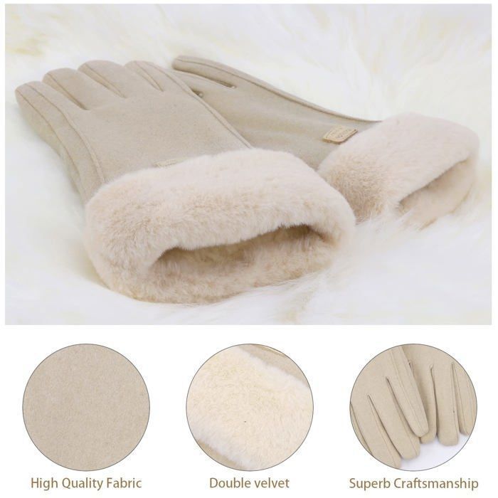 Gants d'hiver chauds pour femme avec doublure en polaire thermique pour