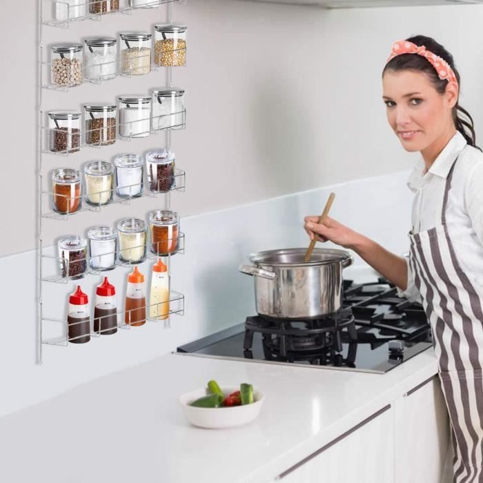 Étagère à épices murale de cuisine en métal, porte d'armoire sans perçage, étagè