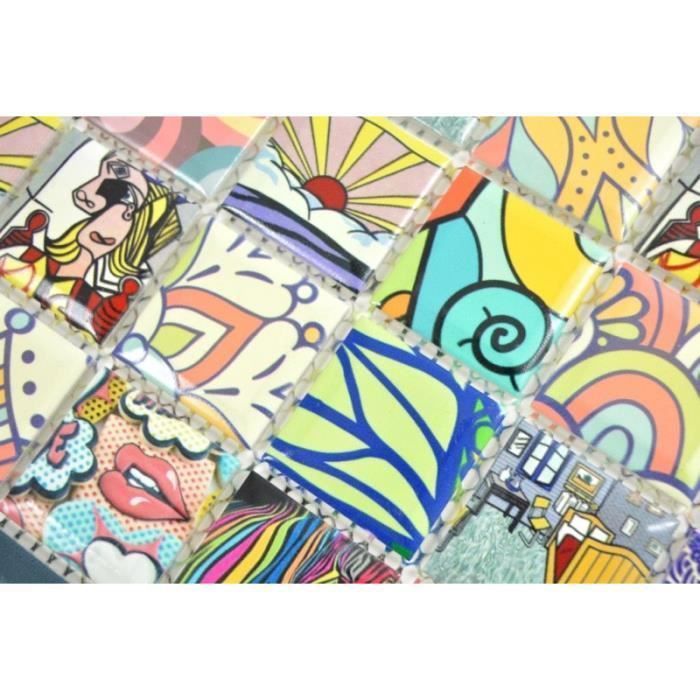 10 Bordures Mosaïque Pop Art Rétro Pour Salle De Bain Et Cuisine - Carreaux Colorés Effet Céramique, 45x288mm