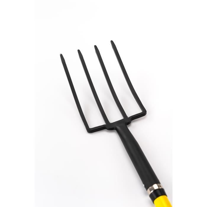 Fourche à bêcher, à douille, 4 dents. Longueur de 29 cm. Emmanché pomme