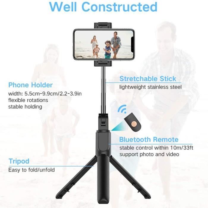 Perche à Selfie Flintronic Avec Trépied Et Lumière - 100cm Extensible - Télécommande Bluetooth