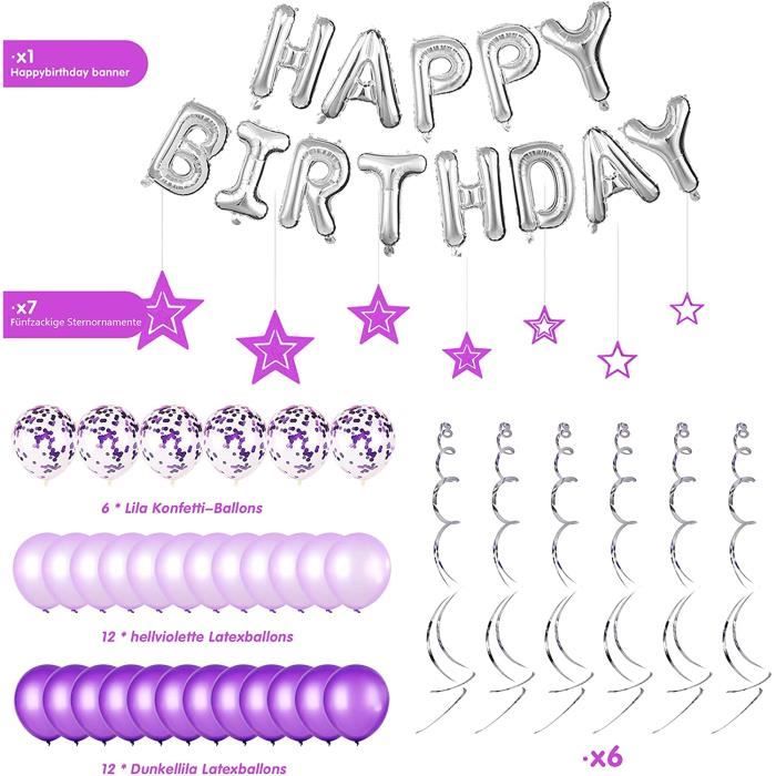 Ballon Anniversaire Fille Violet, Violet Confettis Ballons, Coeur Ballons,  Rideaux En Papier, Décorations De Fête Violettes M[q4133]