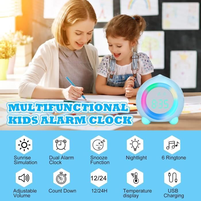 Réveil Enfant AeeYui Lumineux LED - Veilleuse, Apprentissage Heure, Timer Sommeil, USB