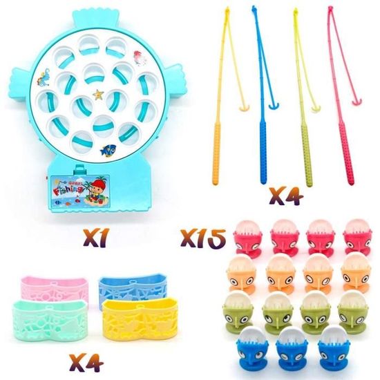 ZWOOS – Jeu De Pêche Magnétique 44 Pièces, étang Flottant Avec 2 Cannes, Jouet éducatif Extérieur Pour Enfants