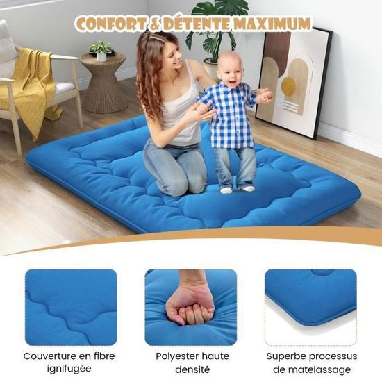 Matelas Futon Japonais 140x200cm - Pliable Et Portable - Housse Lavable