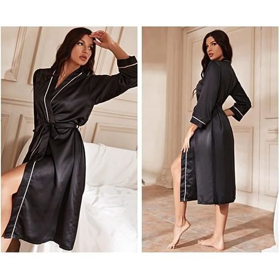 Peignoir Femme M Longue Satin Robe de Chambre Col V Robe de Nuit Manches Peignoir Mariee de Demoiselle D honneur Soie Peignoir 47 Cdiscount Maison