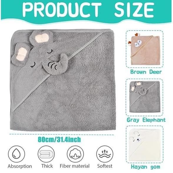 Serviette De Bain à Capuche Bébé 3 Pièces - Cape De Bain Super Absorbante Avec Motifs